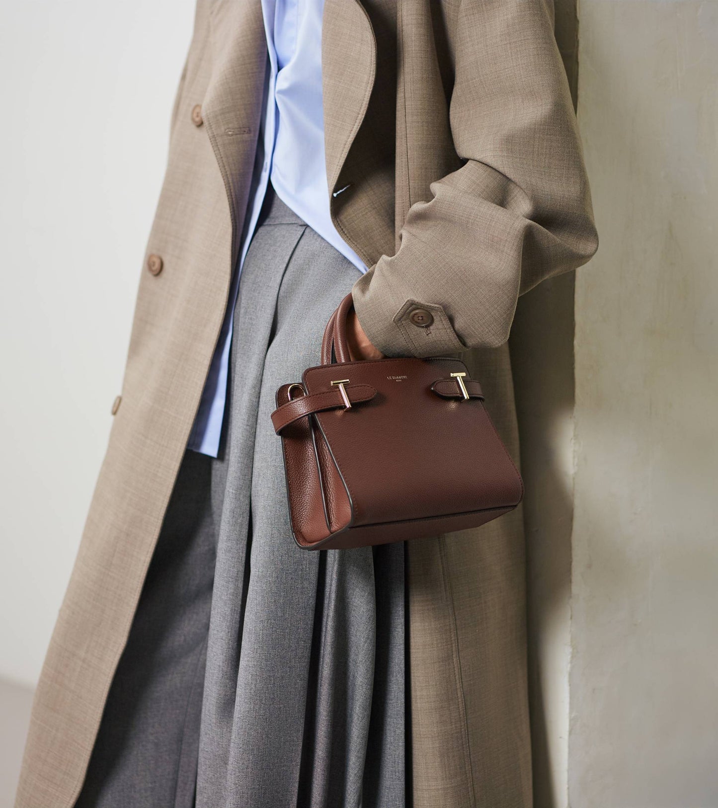 Petit sac à main Emilie en cuir grainé - Marron Ebène