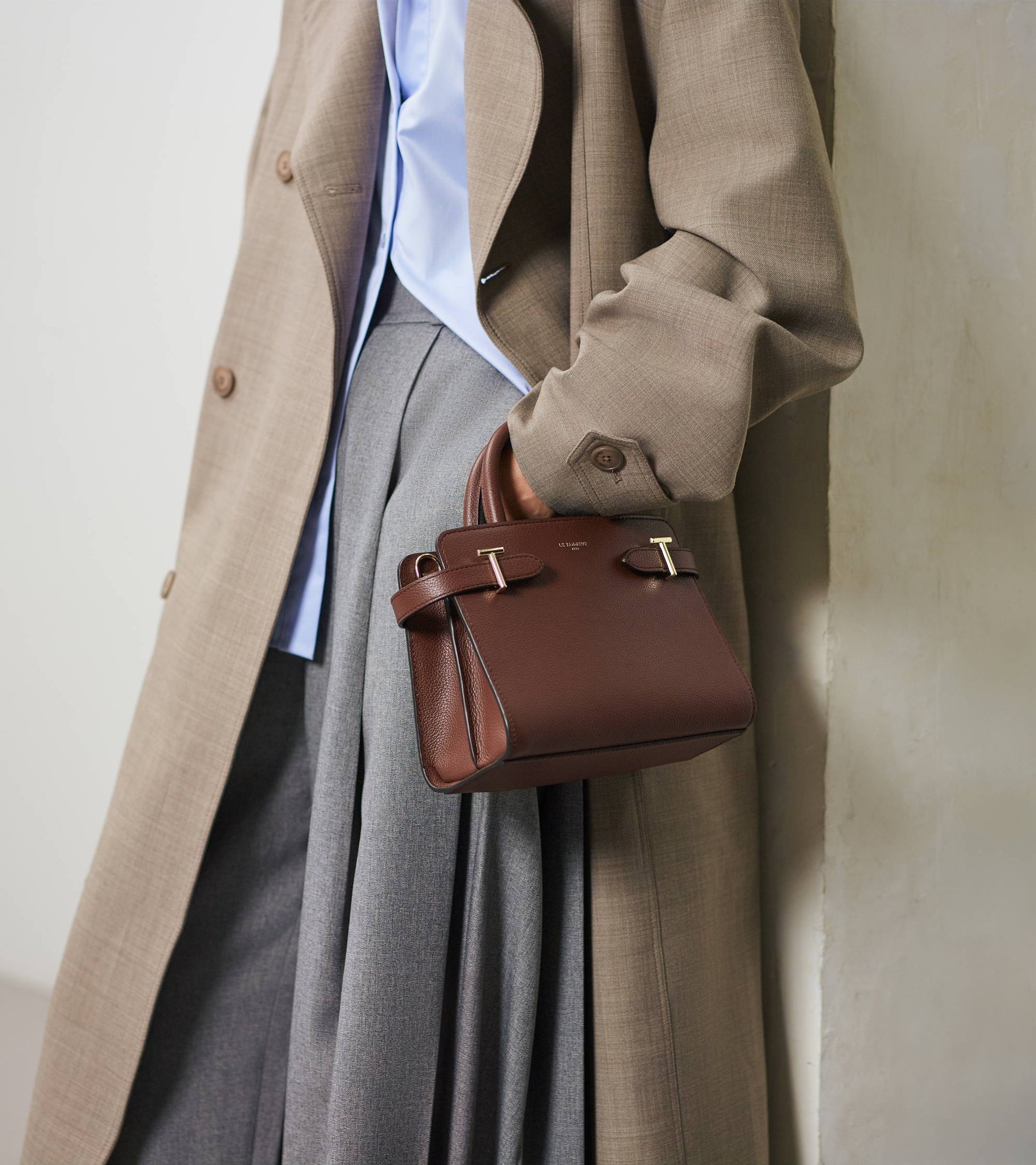 Petit sac à main Emilie en cuir grainé - Marron Ebène