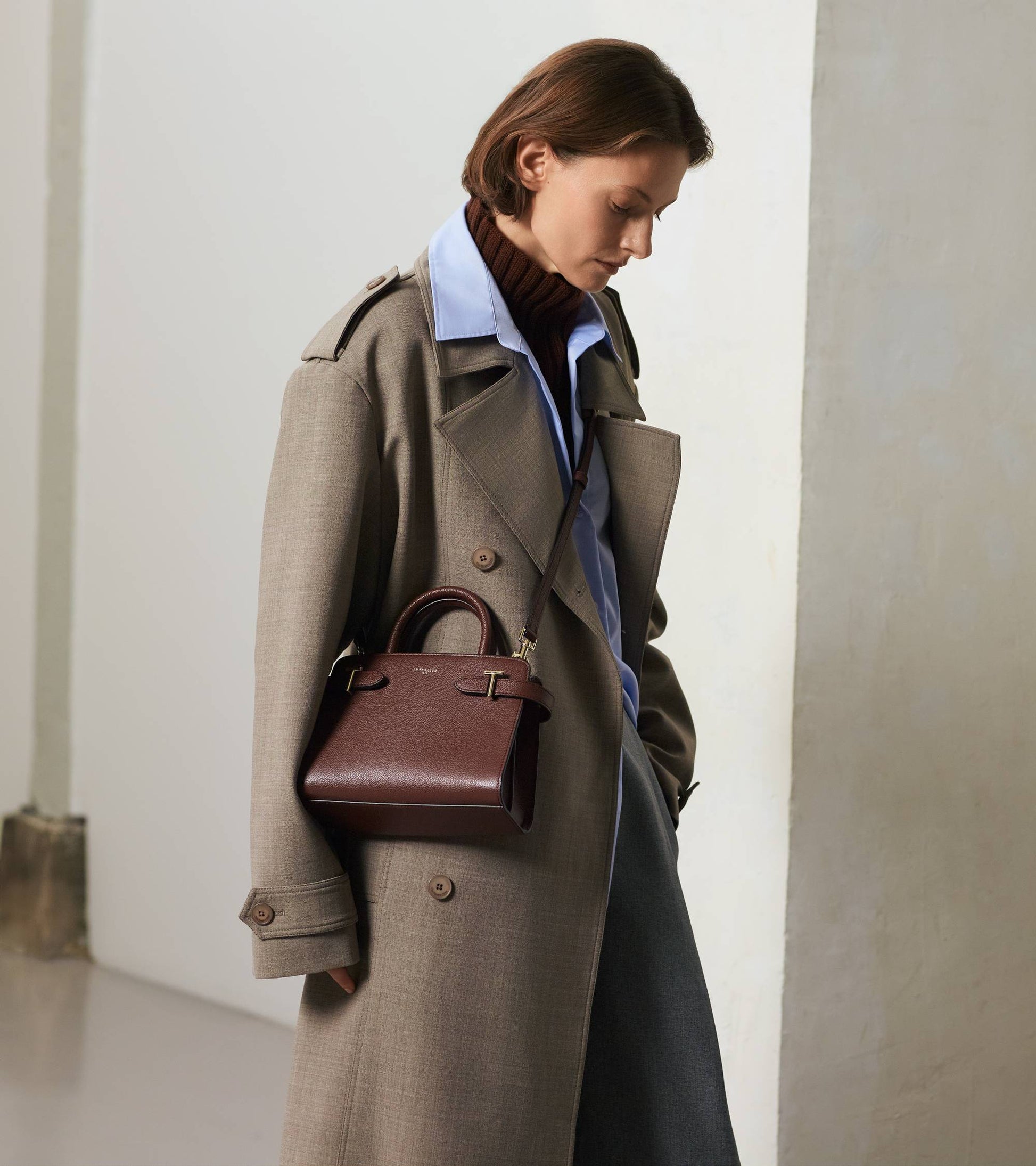 Petit sac à main Emilie en cuir grainé - Marron Ebène