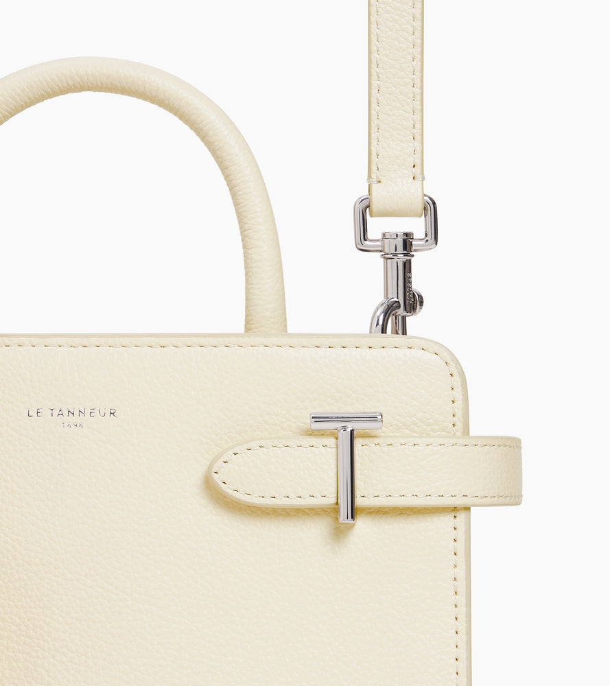 Petit sac à main Emilie en cuir grainé - Blanc Fleur de Sel