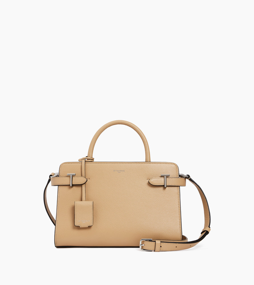 Sac à main moyen modèle Emilie en cuir grainé - Beige Désert