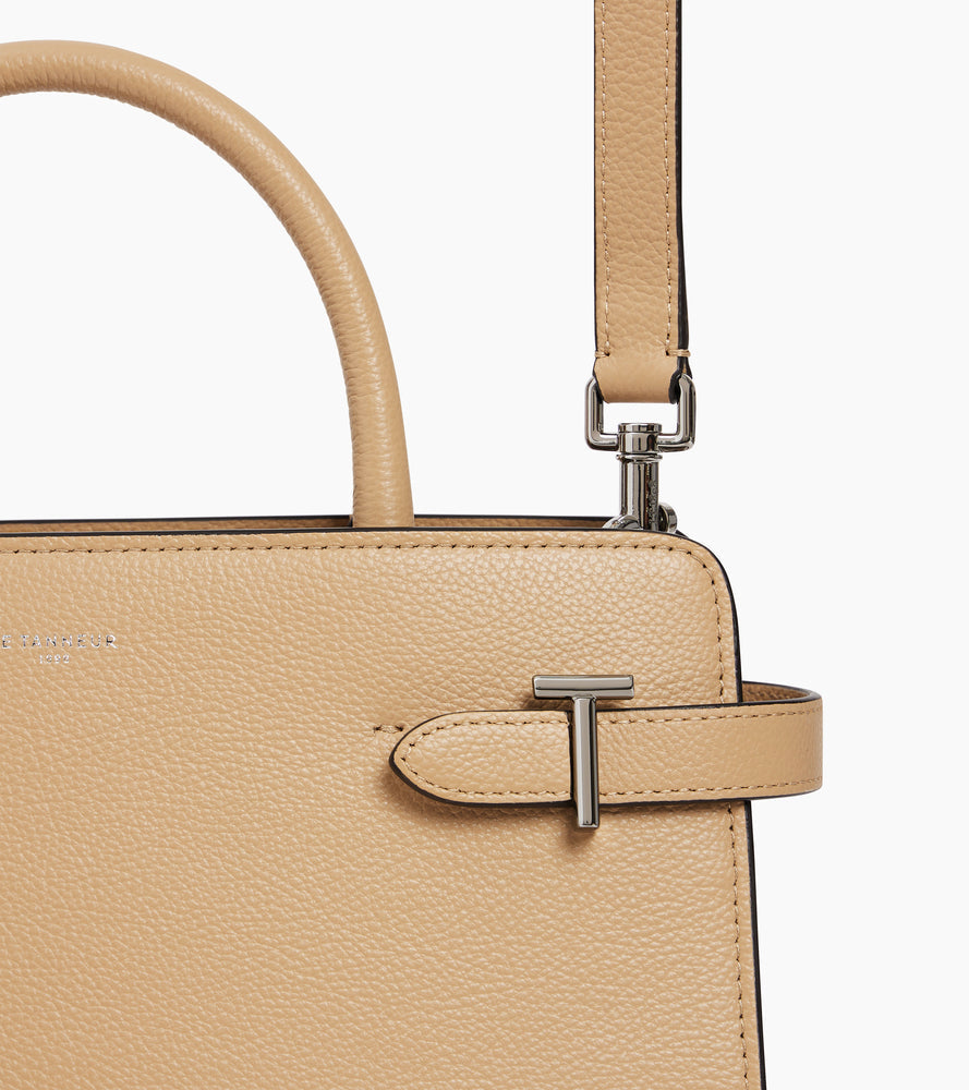 Sac à main moyen modèle Emilie en cuir grainé - Beige Désert