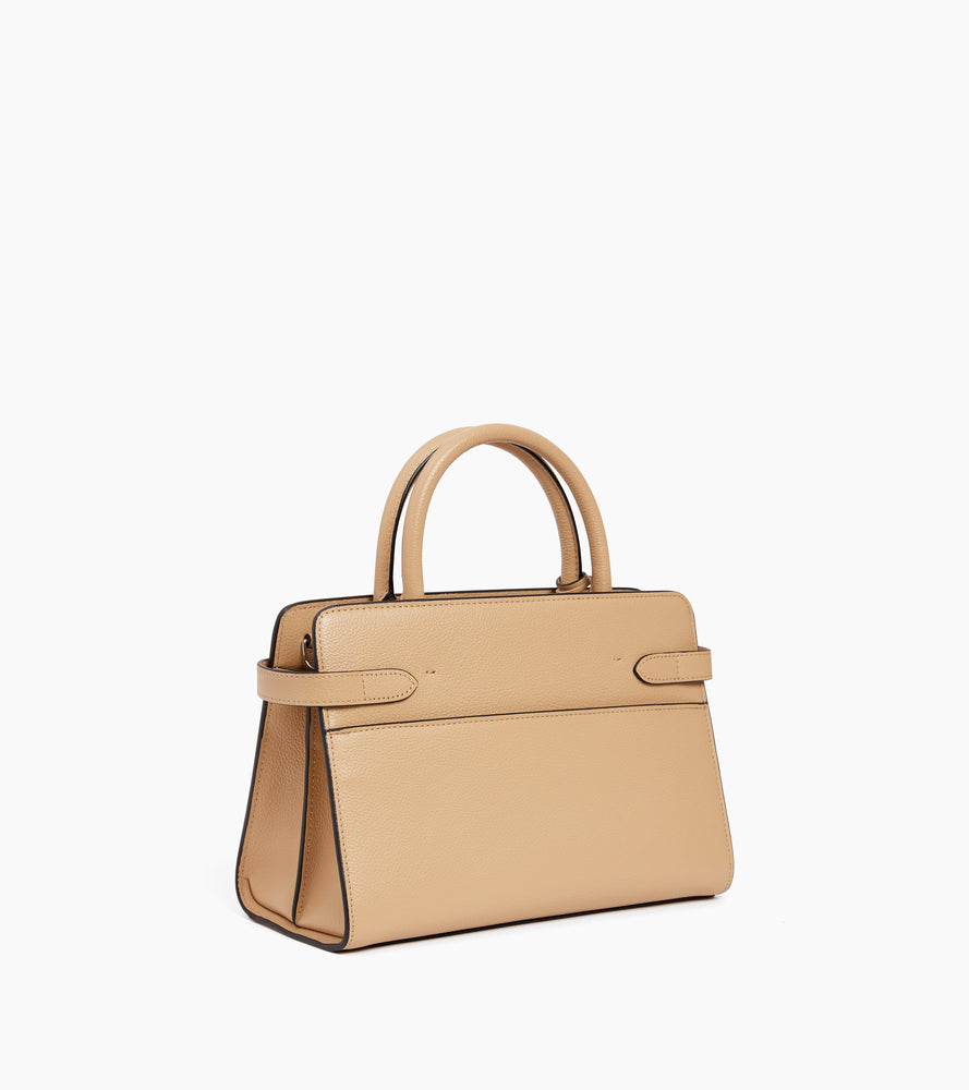 Sac à main moyen modèle Emilie en cuir grainé - Beige Désert