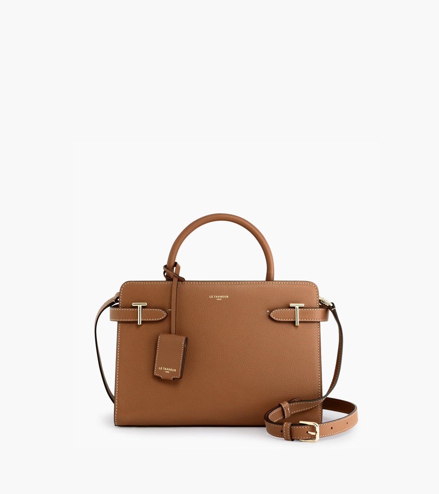 Sac à main moyen modèle Emilie en cuir grainé - Marron Tan