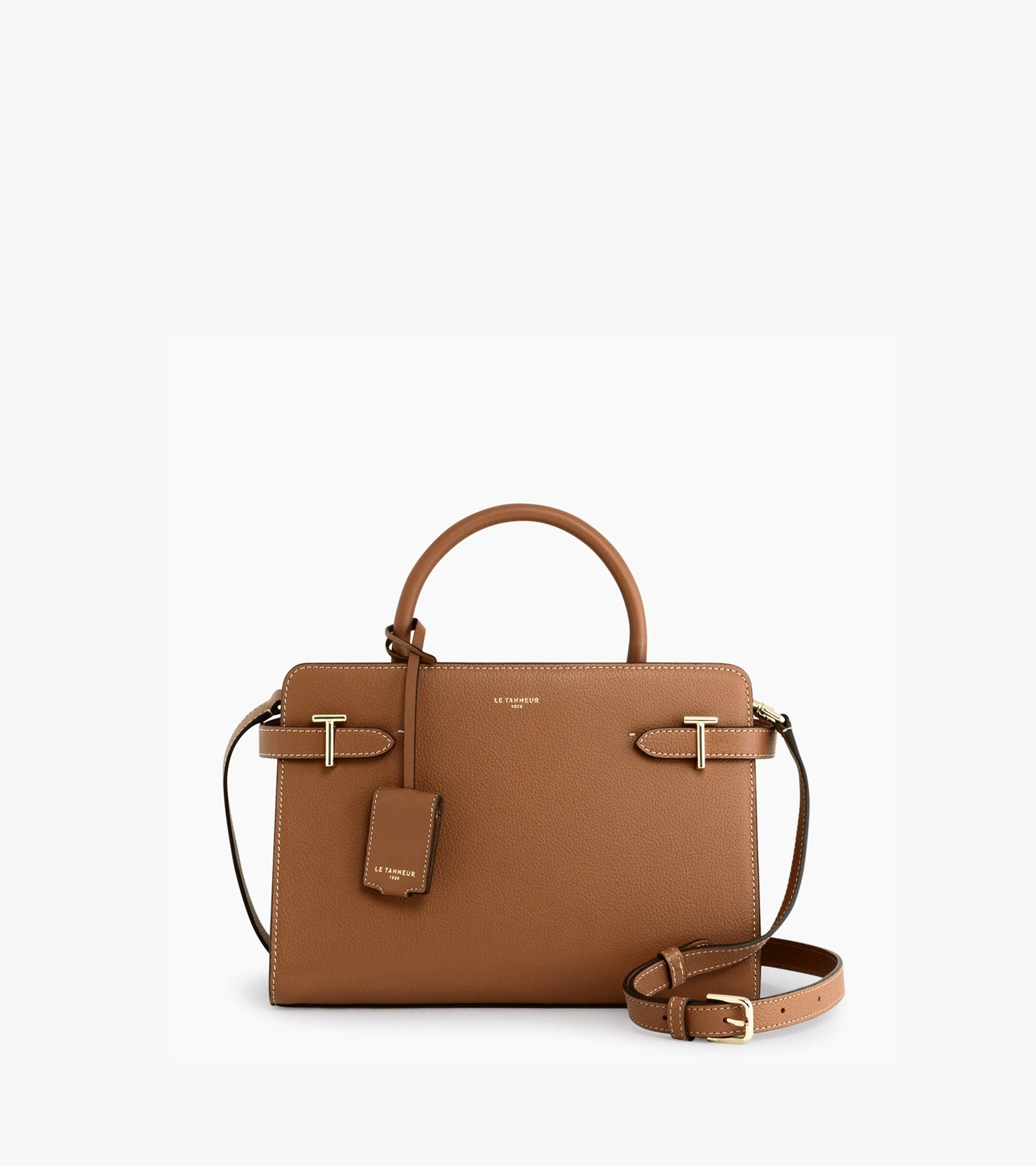Sac à main moyen modèle Emilie en cuir grainé - Marron Tan