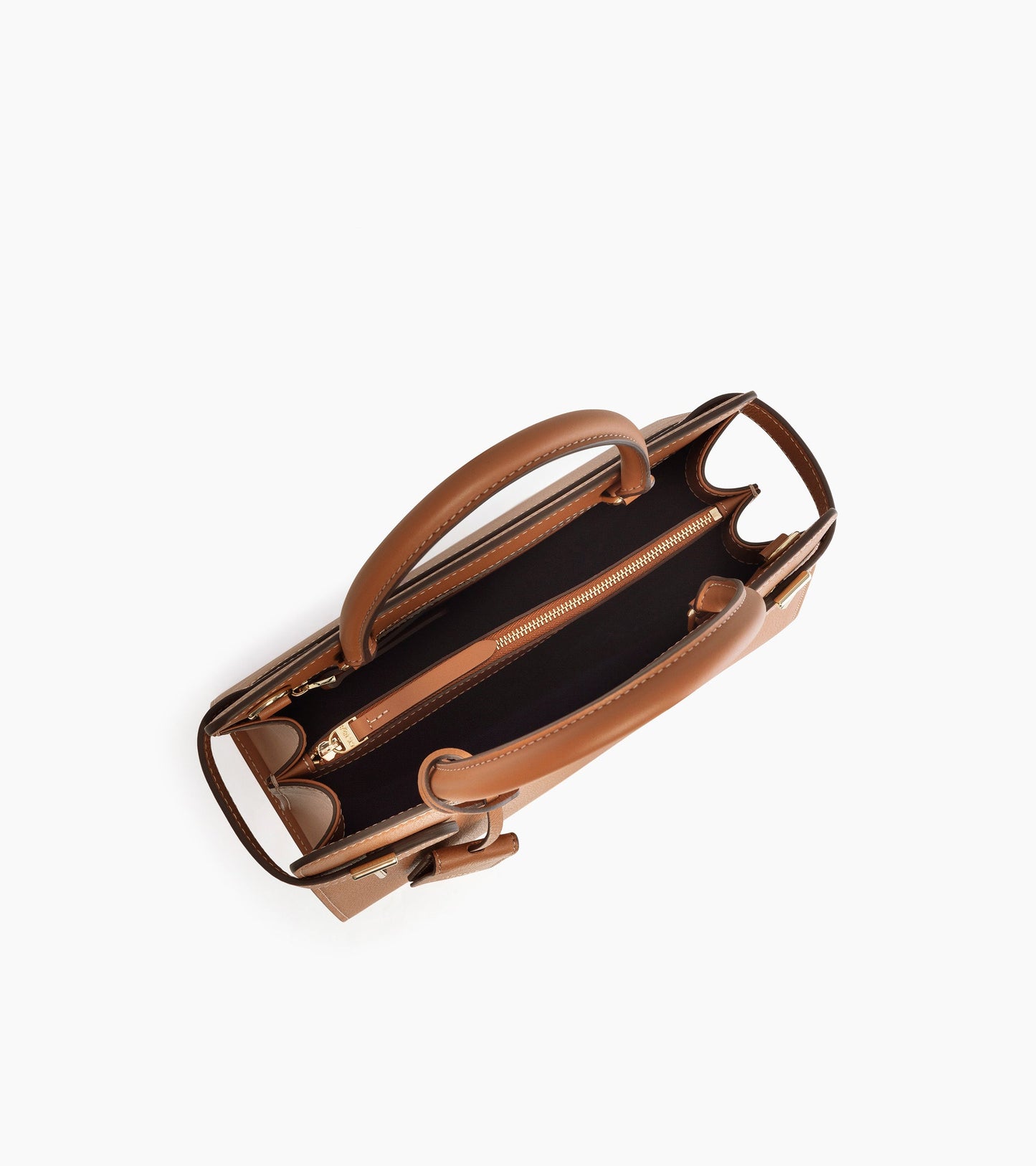 Sac à main moyen modèle Emilie en cuir grainé - Marron Tan