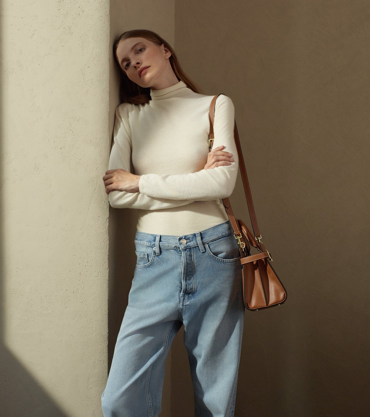 Sac à main moyen modèle Emilie en cuir grainé - Marron Tan