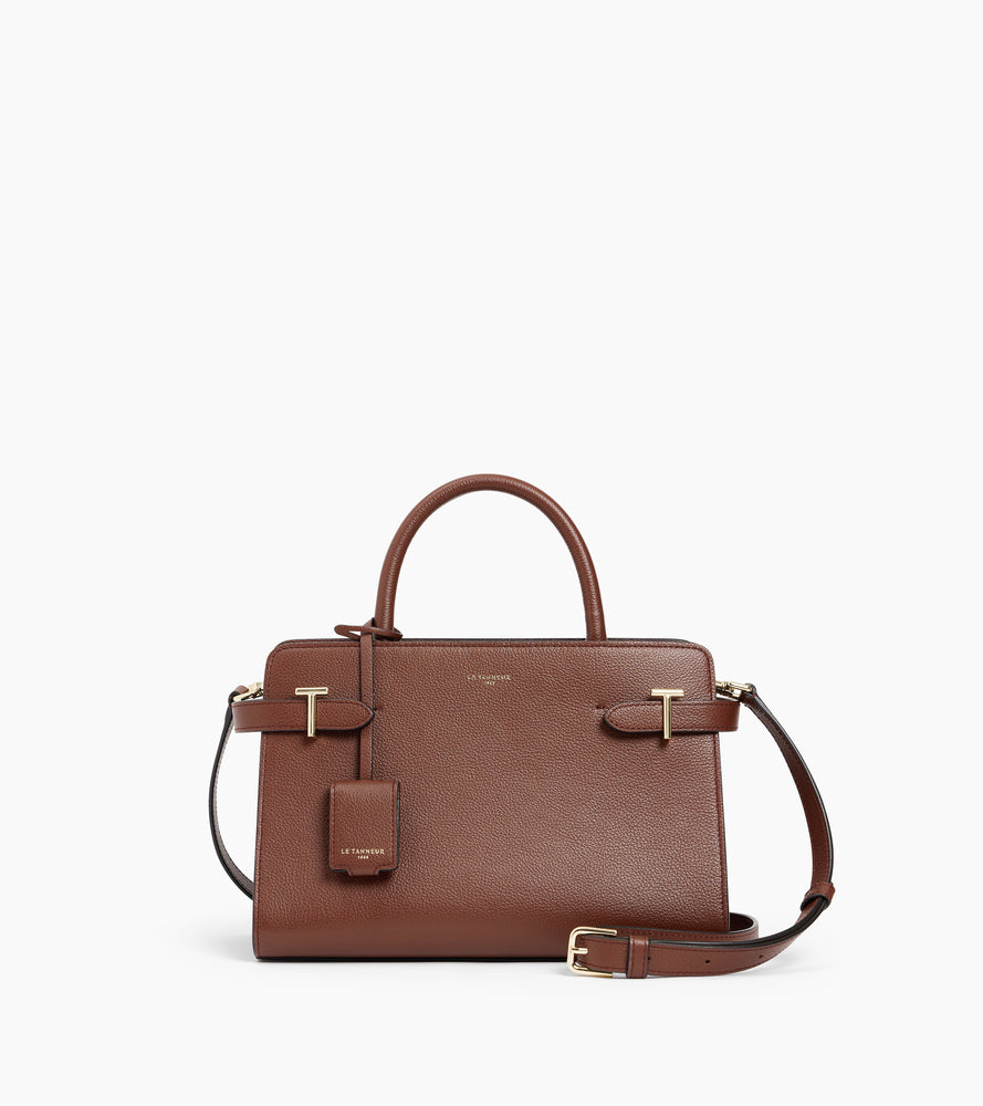 Sac à main moyen modèle Emilie en cuir grainé - Marron Ebène