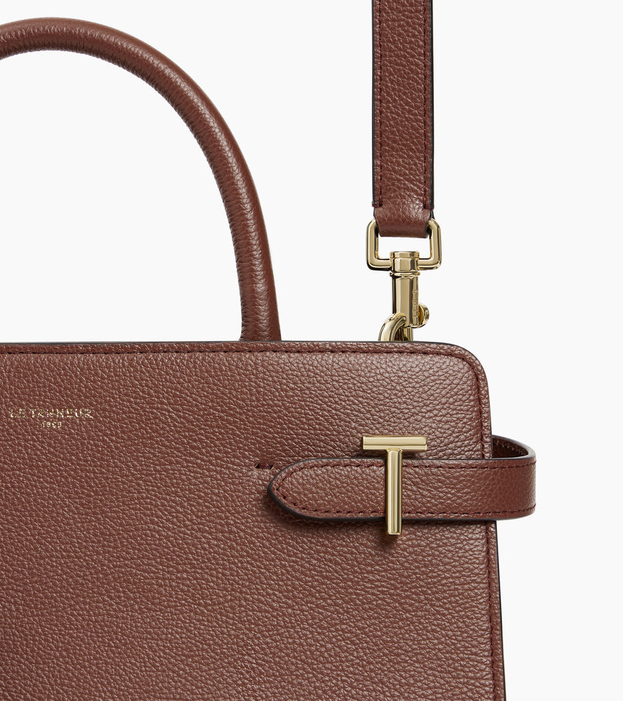 Sac à main moyen modèle Emilie en cuir grainé - Marron Ebène