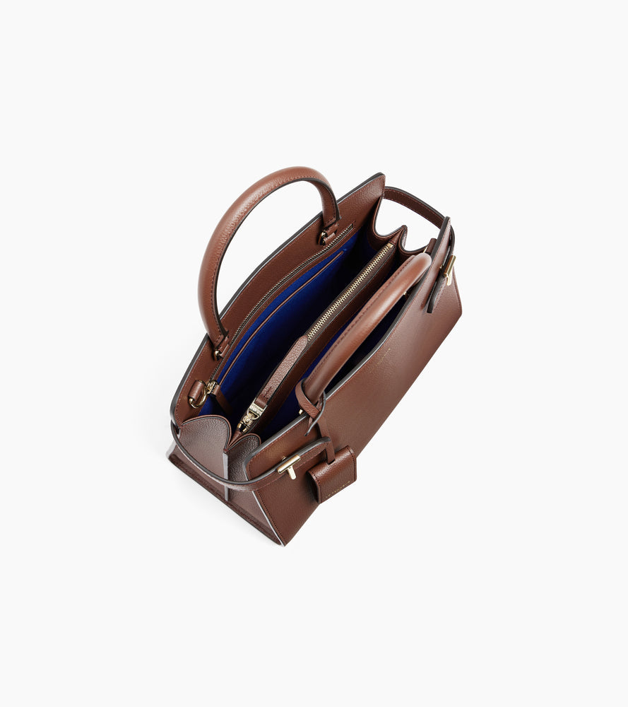 Sac à main moyen modèle Emilie en cuir grainé - Marron Ebène