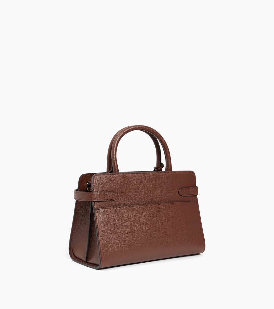 Sac à main moyen modèle Emilie en cuir grainé - Marron Ebène