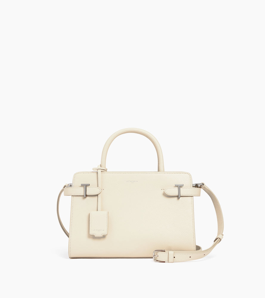 Sac à main moyen modèle Emilie en cuir grainé - Blanc Fleur de Sel