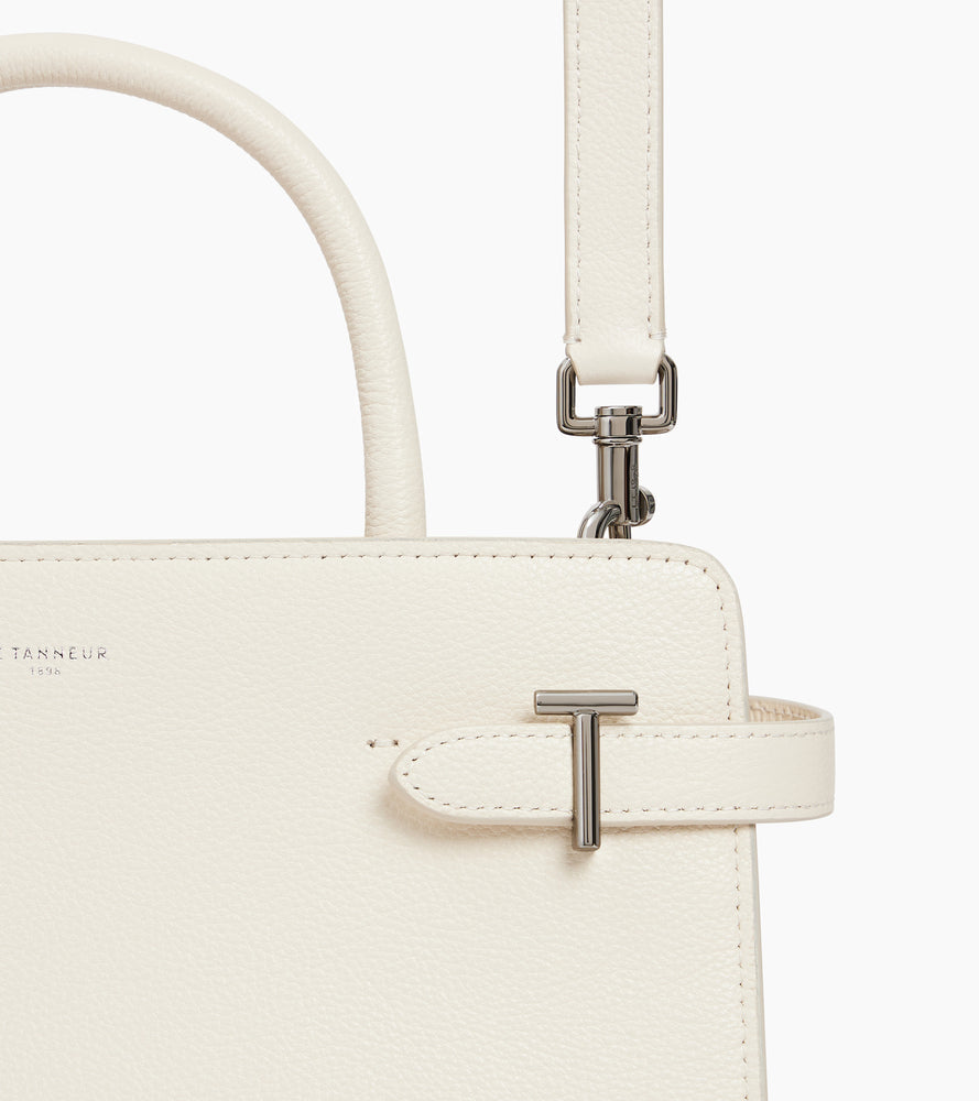 Sac à main moyen modèle Emilie en cuir grainé - Blanc Fleur de Sel