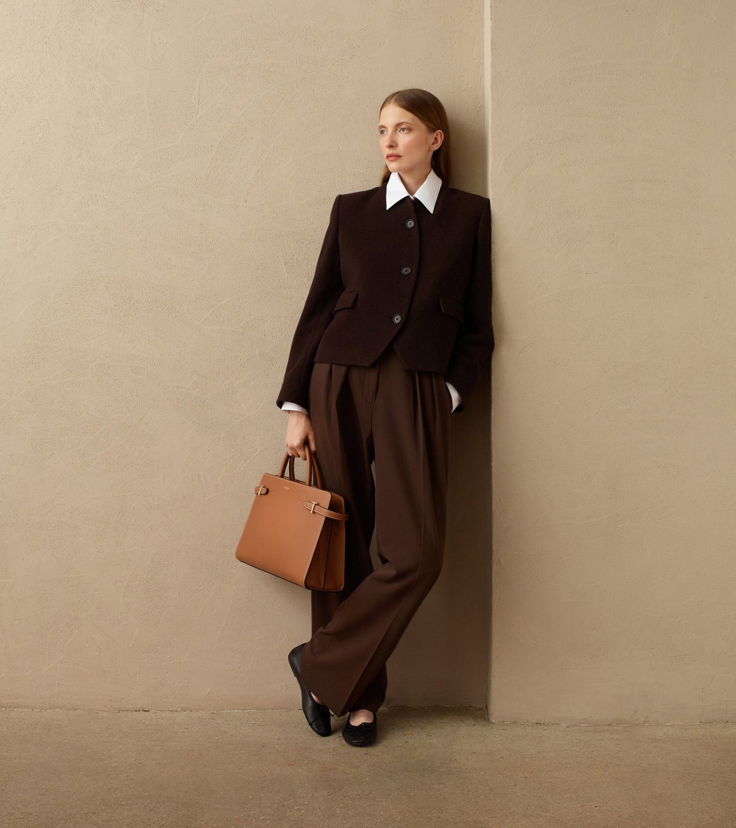 Grand sac à main Emilie en cuir grainé - Marron Tan