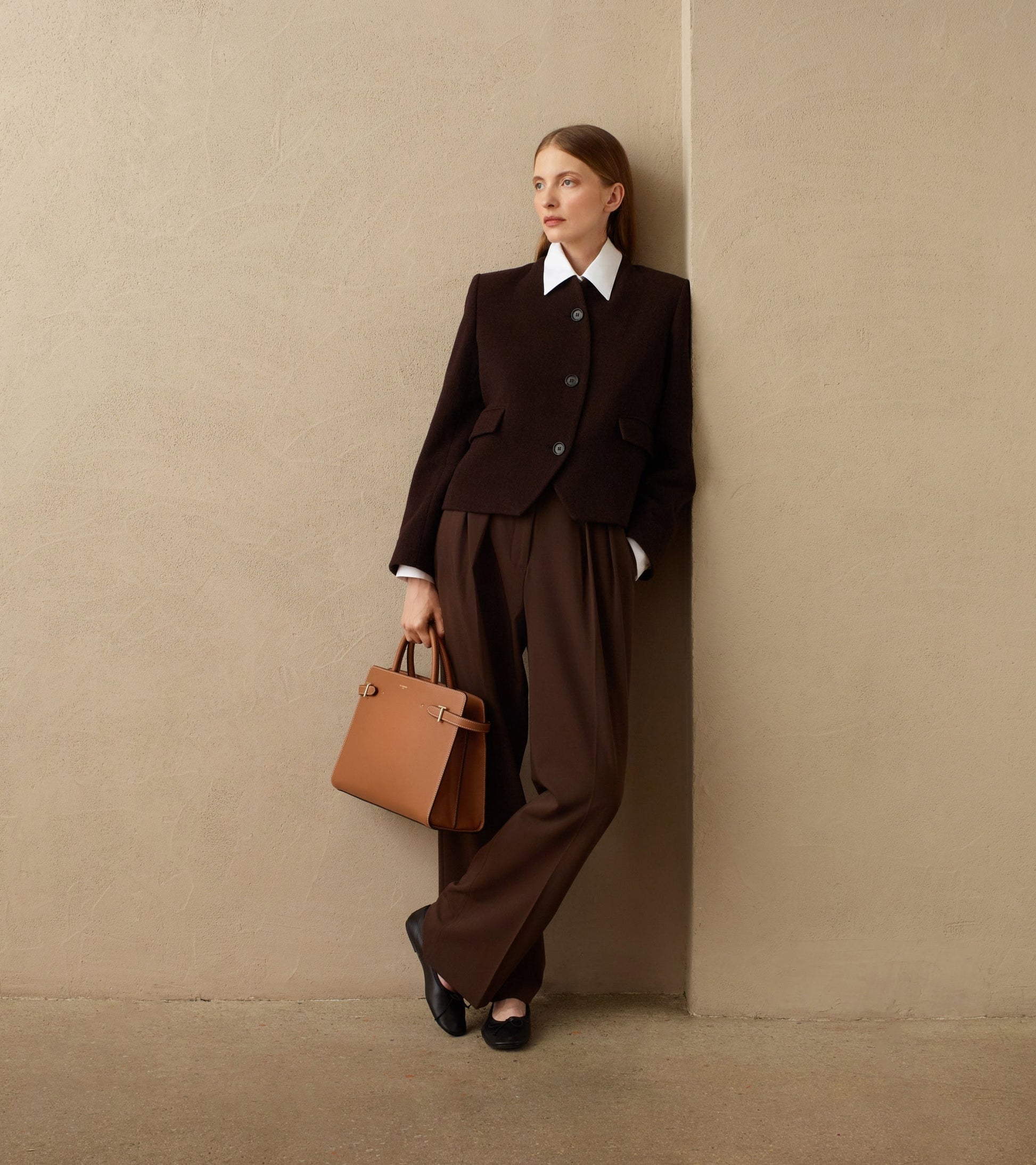 Grand sac à main Emilie en cuir grainé - Marron Tan