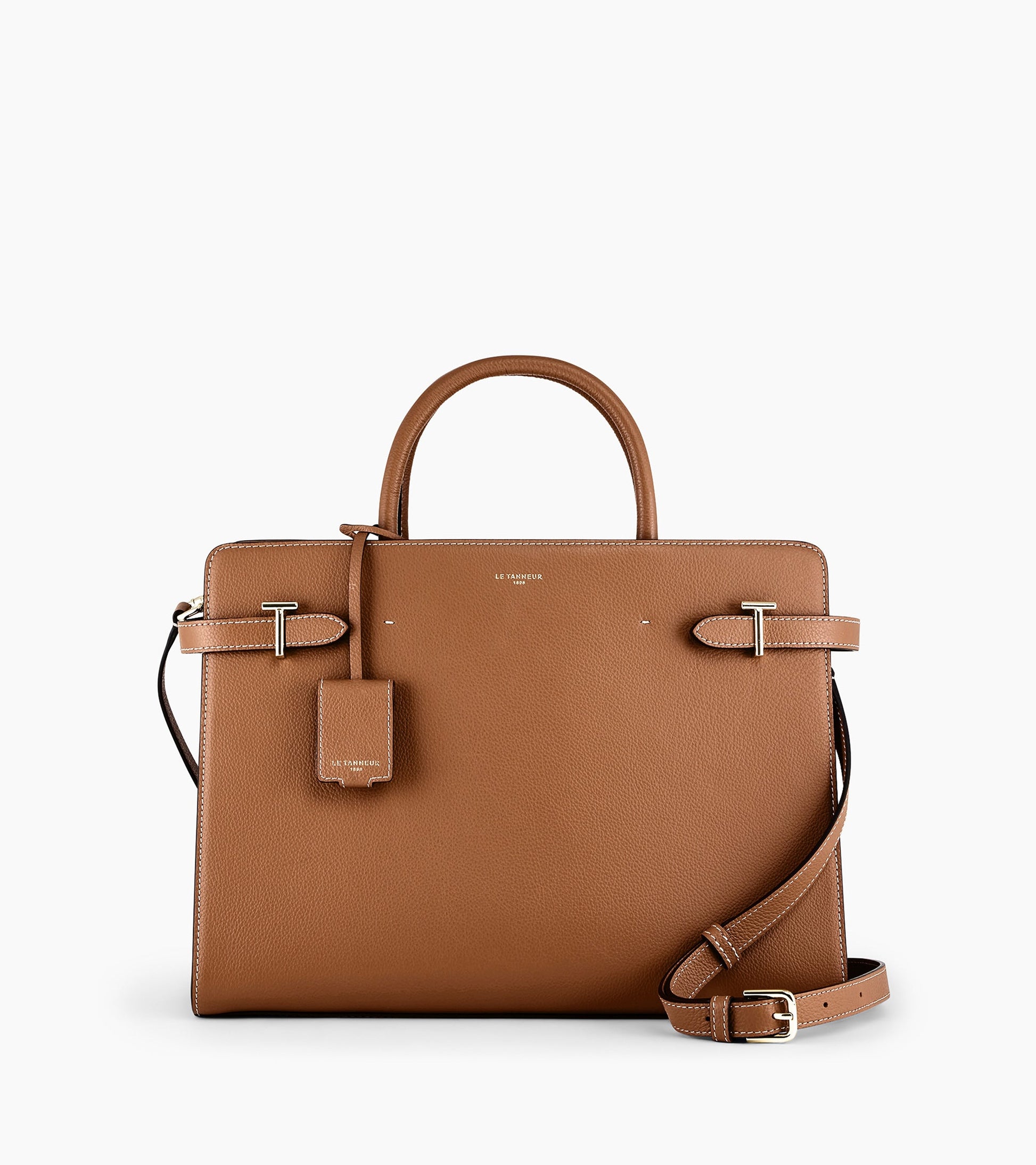 Grand sac à main Emilie en cuir grainé - Marron Tan