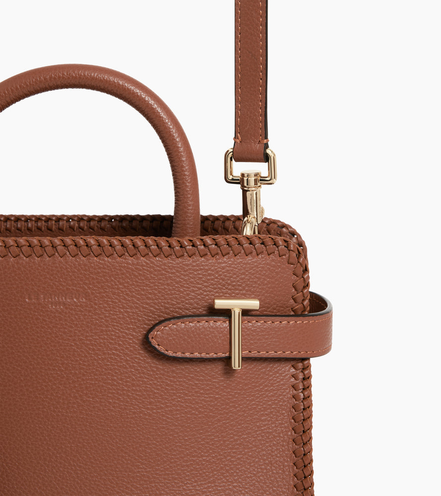 Petit sac à main Emilie en cuir grainé - Marron Acajou