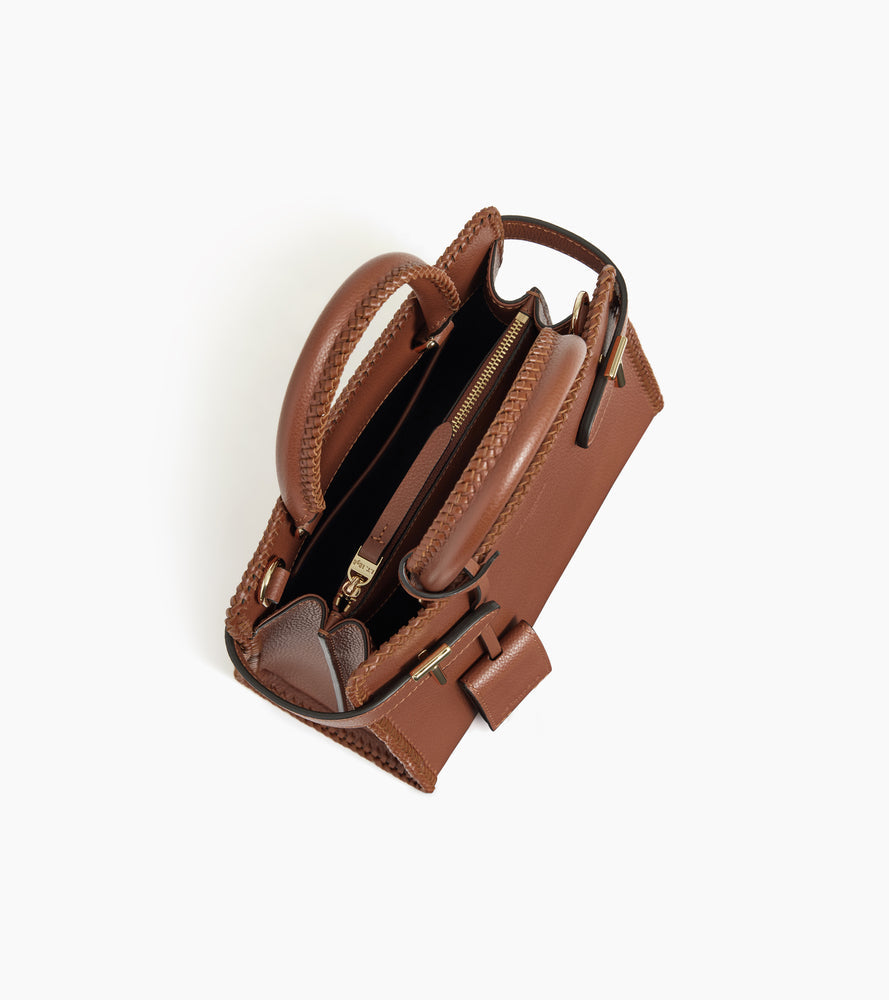 Petit sac à main Emilie en cuir grainé - Marron Acajou